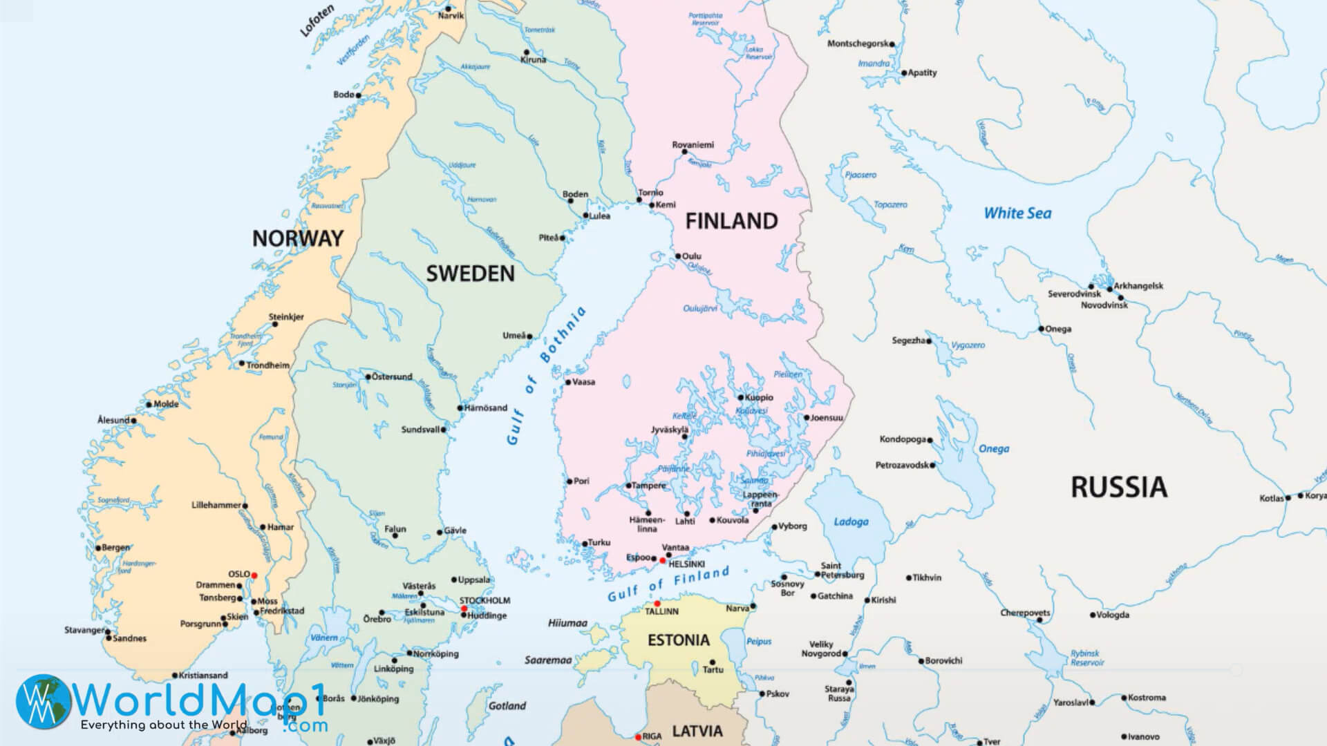 Map of Russia with Baltic and Scandinavia